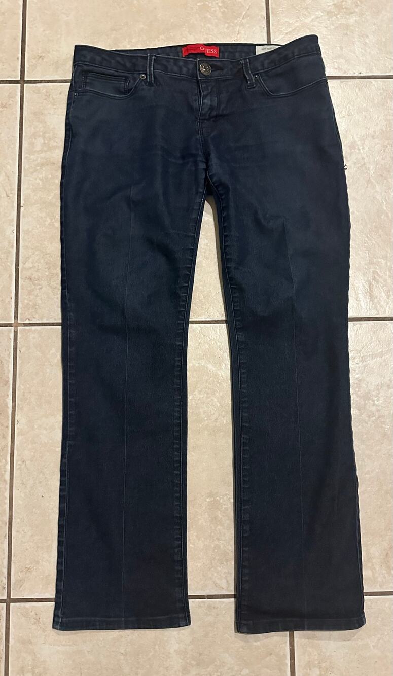 Guess Grace Fit Low Rise Straight Leg Jeans Womens SZ 29 Dark Wash Stretch Denim